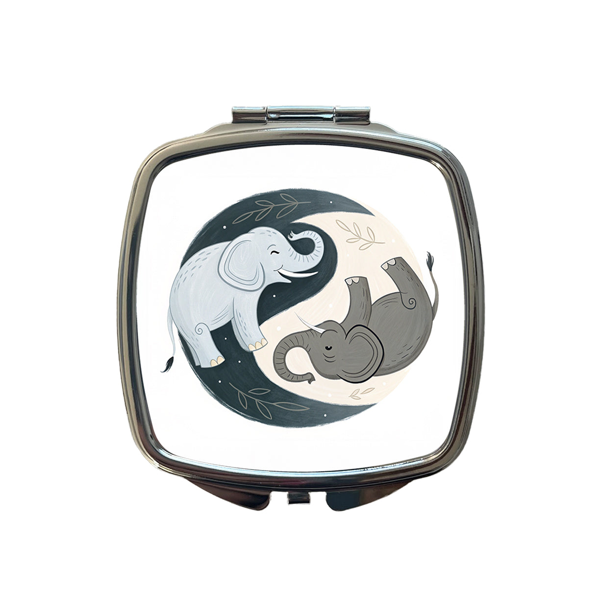 Two Elephants Yin Yang Small Travel Purse Handbag Pocket Makeup Compact Mirror