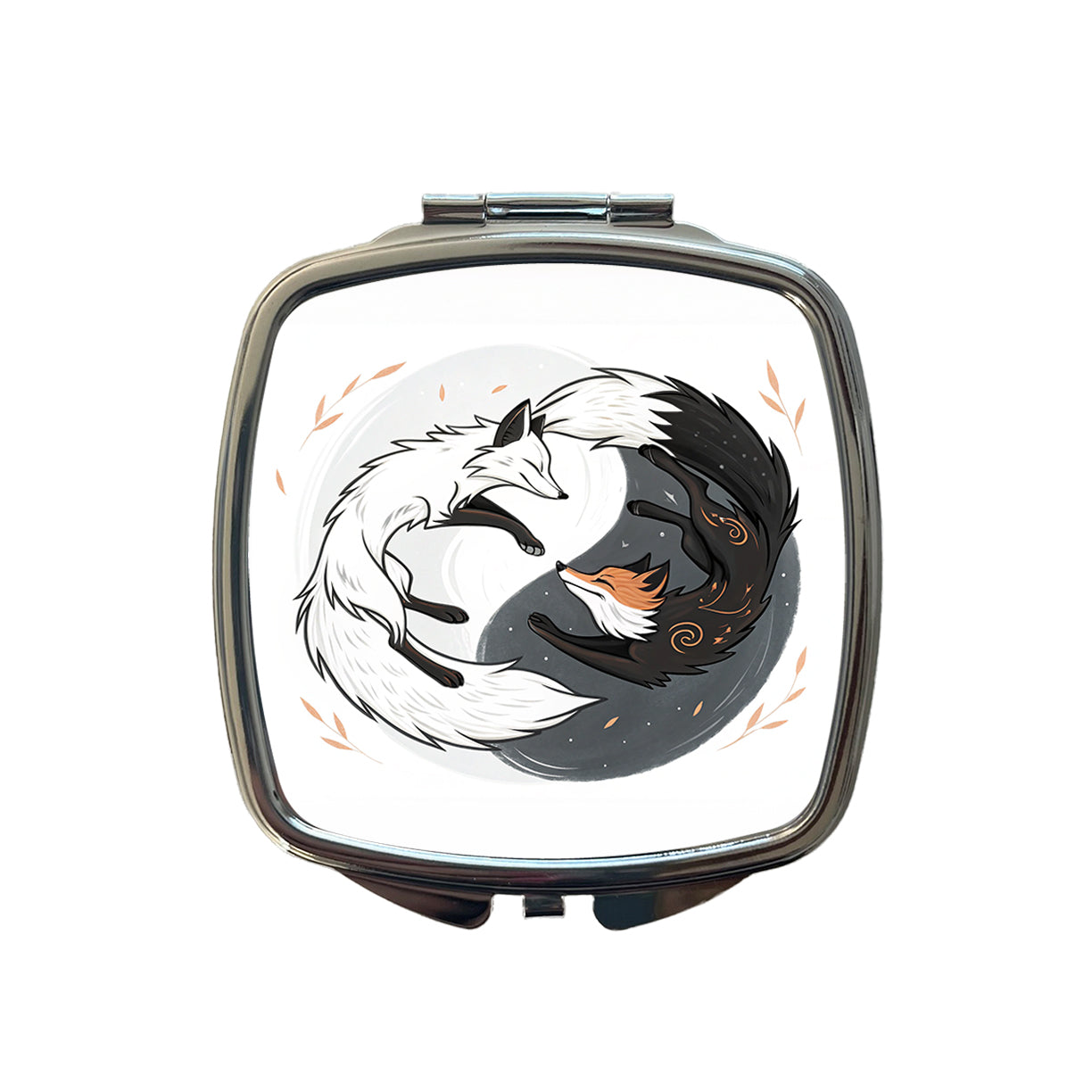 Two Foxes Yin Yang Small Travel Purse Handbag Pocket Makeup Compact Mirror