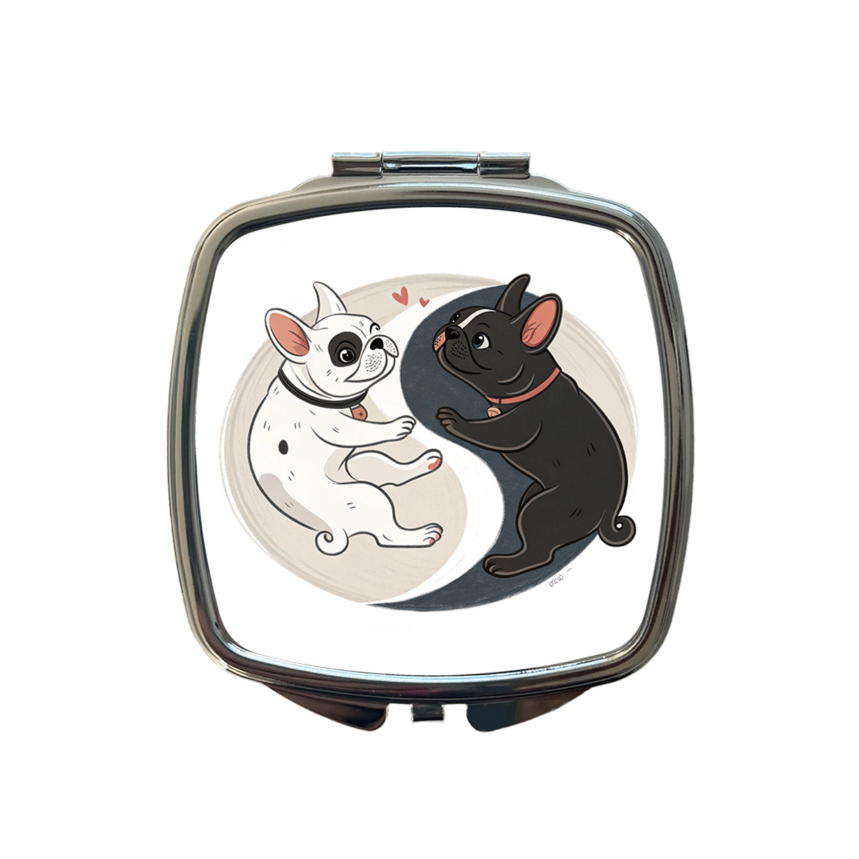 Two French Bulldogs Yin Yang Dark Light Small Travel Purse Handbag Pocket Makeup Compact Mirror