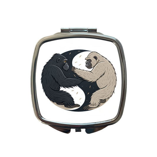 Two Gorillas Yin Yang Small Travel Purse Handbag Pocket Makeup Compact Mirror