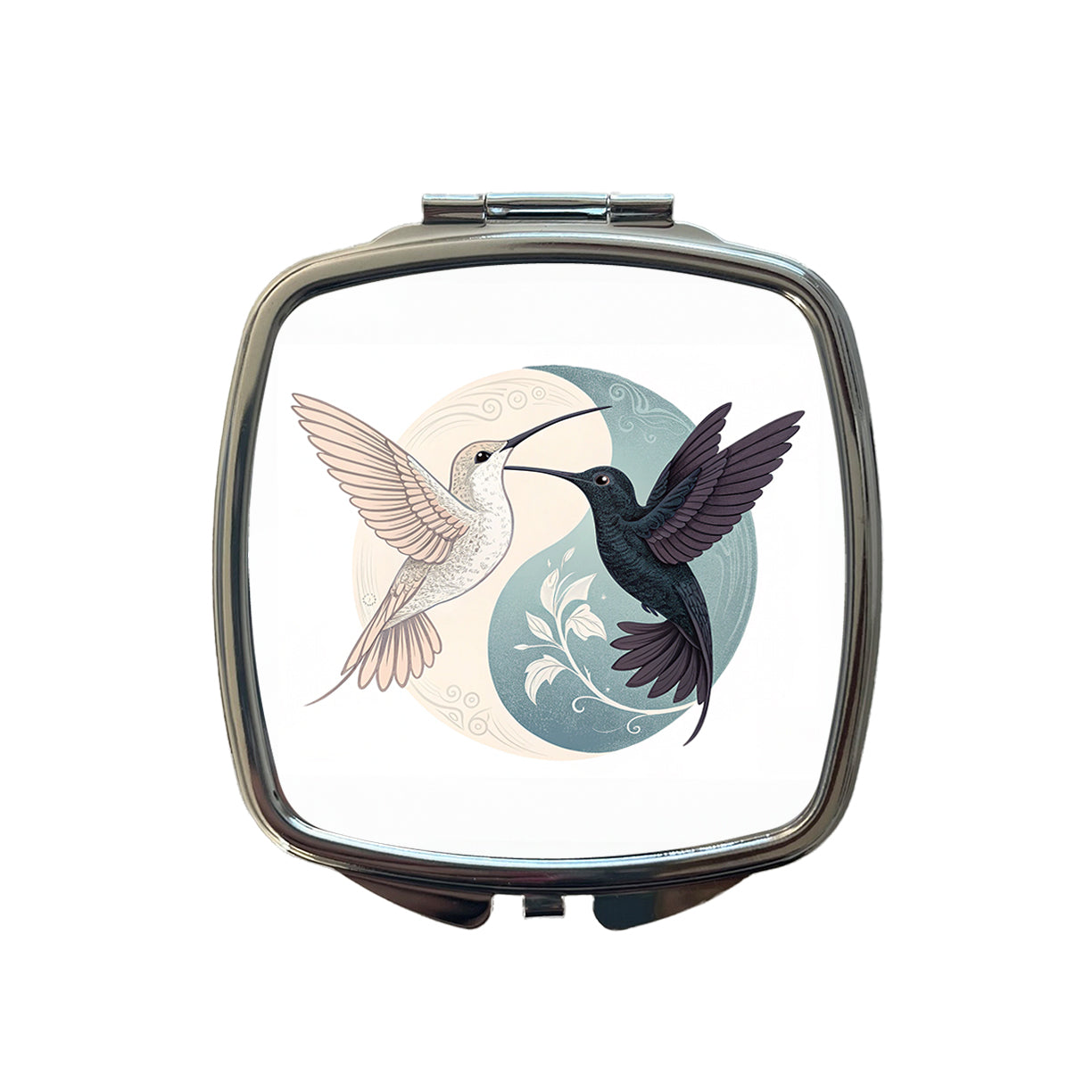 Two Hummingbirds Yin Yang Small Travel Purse Handbag Pocket Makeup Compact Mirror
