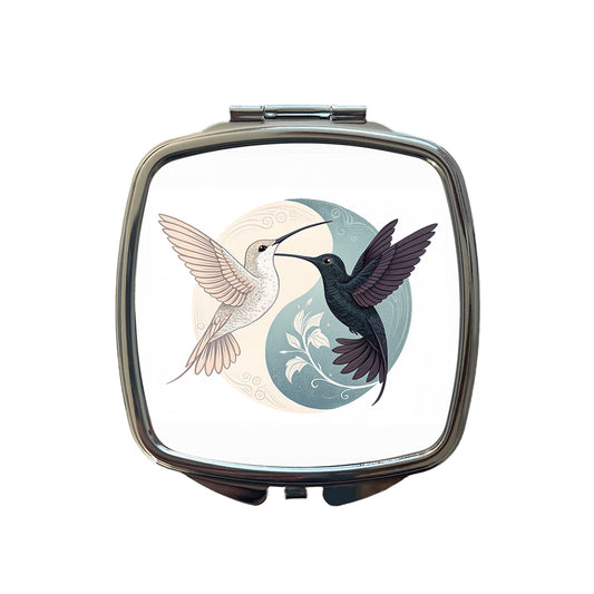 Two Hummingbirds Yin Yang Small Travel Purse Handbag Pocket Makeup Compact Mirror