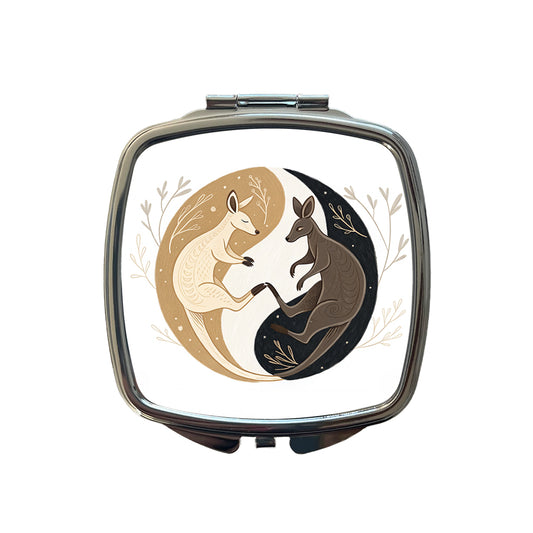 Two Kangaroos Yin Yang Dark Light Small Travel Purse Handbag Pocket Makeup Compact Mirror