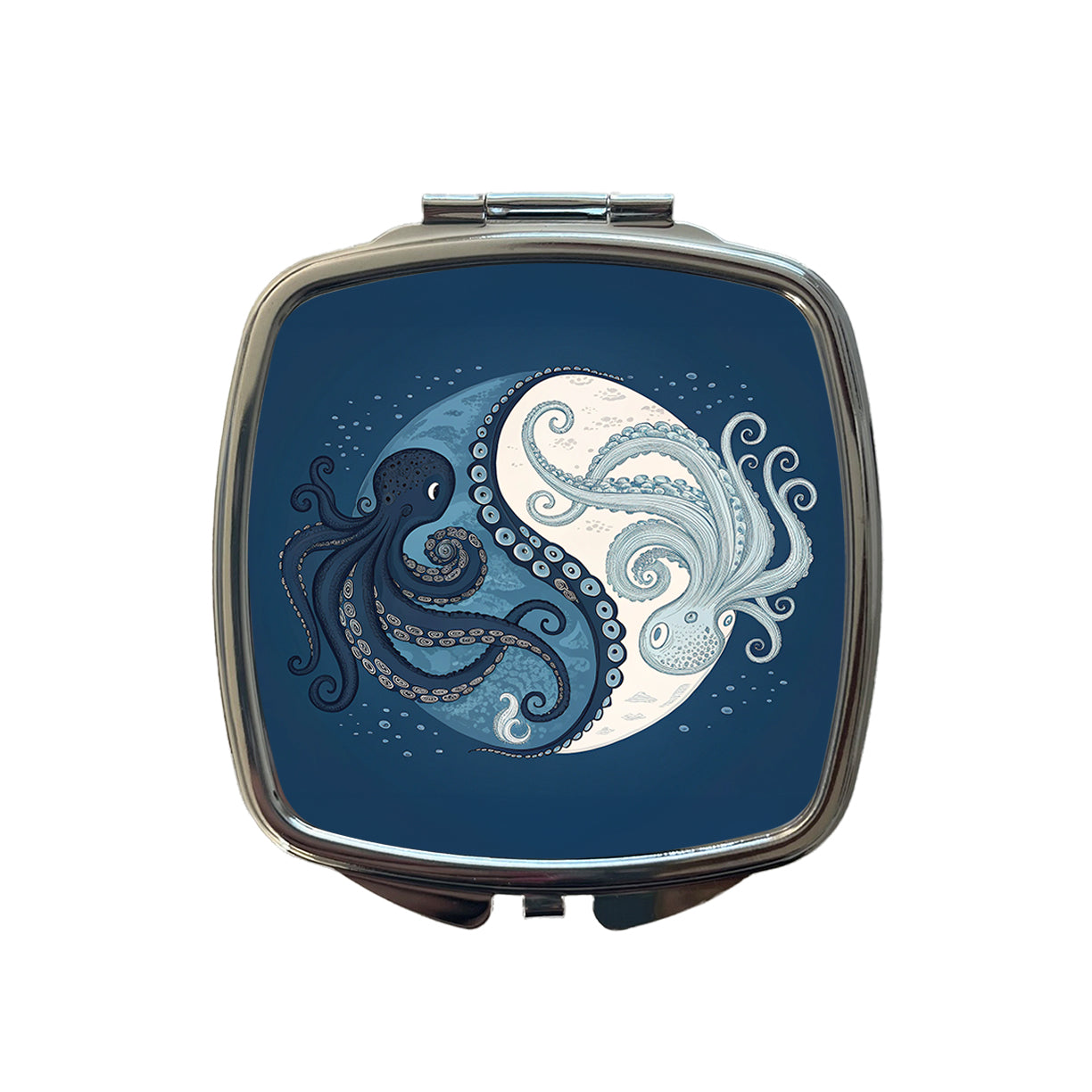 Two Octopus Yin Yang Blues Small Travel Purse Handbag Pocket Makeup Compact Mirror