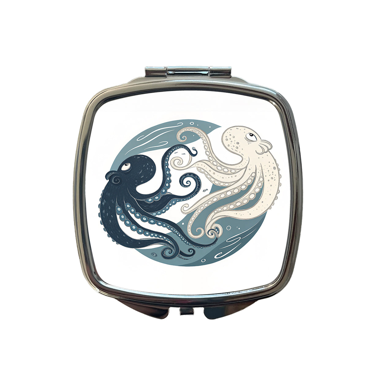 Two Octopus Yin Yang Small Travel Purse Handbag Pocket Makeup Compact Mirror