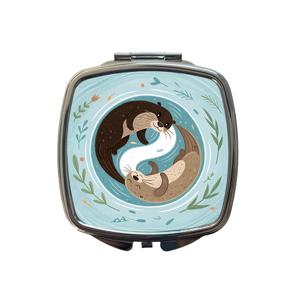 Two Otters Yin Yang Small Travel Purse Handbag Pocket Makeup Compact Mirror