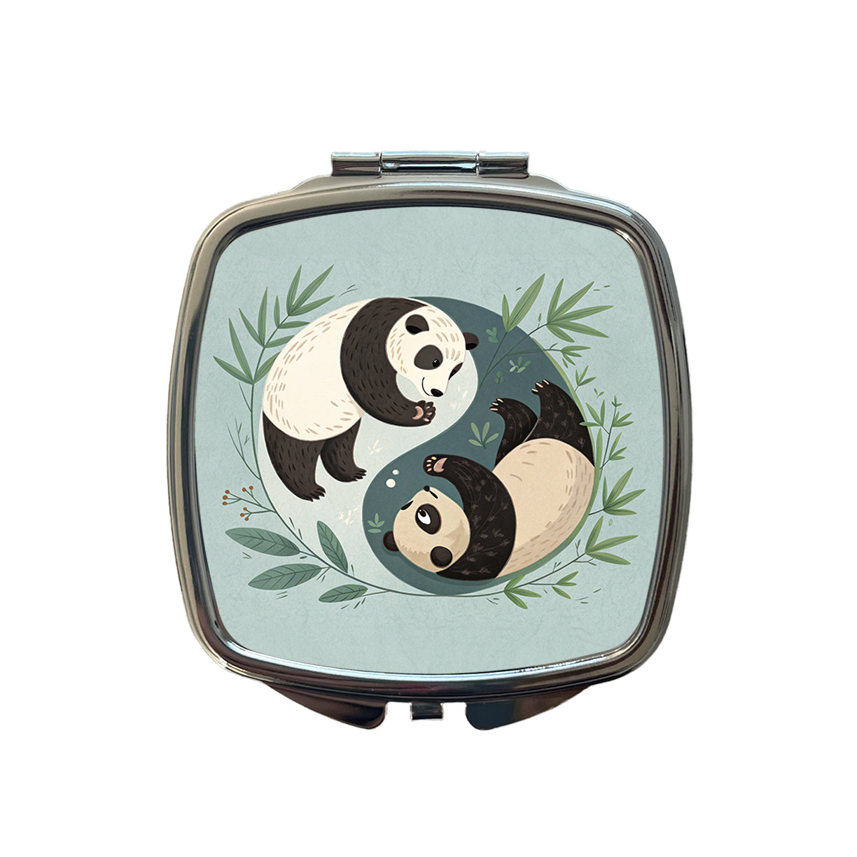 Two Pandas Yin Yang Cute Small Travel Purse Handbag Pocket Makeup Compact Mirror