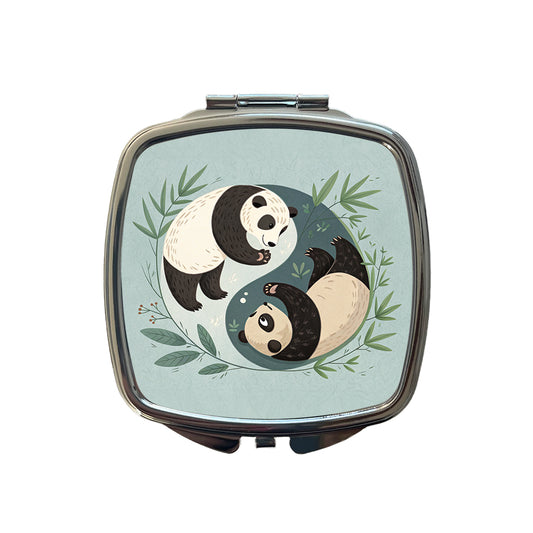 Two Pandas Yin Yang Cute Small Travel Purse Handbag Pocket Makeup Compact Mirror