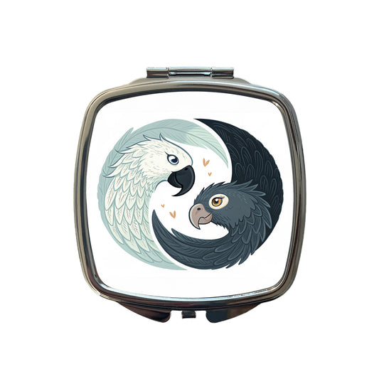 Two Parrots Yin Yang Sweet Small Travel Purse Handbag Pocket Makeup Compact Mirror