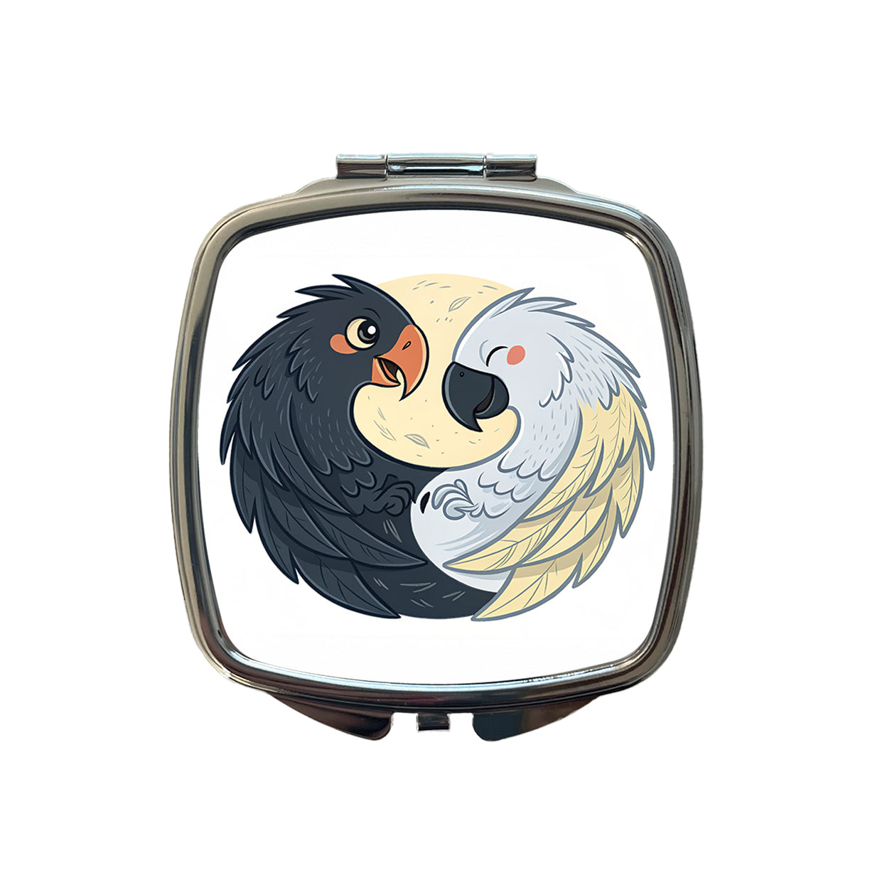 Two Parrots Yin Yang Small Travel Purse Handbag Pocket Makeup Compact Mirror