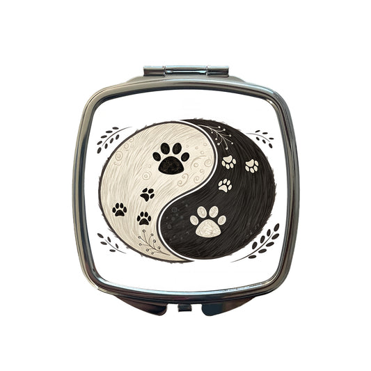 Two Paw Prints Yin Yang Dark Light Small Travel Purse Handbag Pocket Makeup Compact Mirror