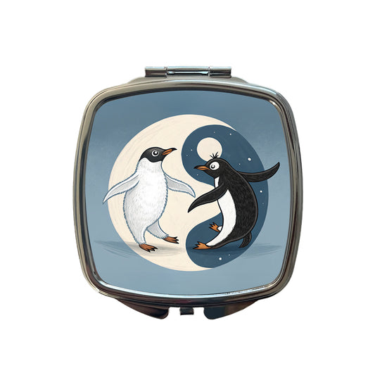 Two Penguins Yin Yang Small Travel Purse Handbag Pocket Makeup Compact Mirror