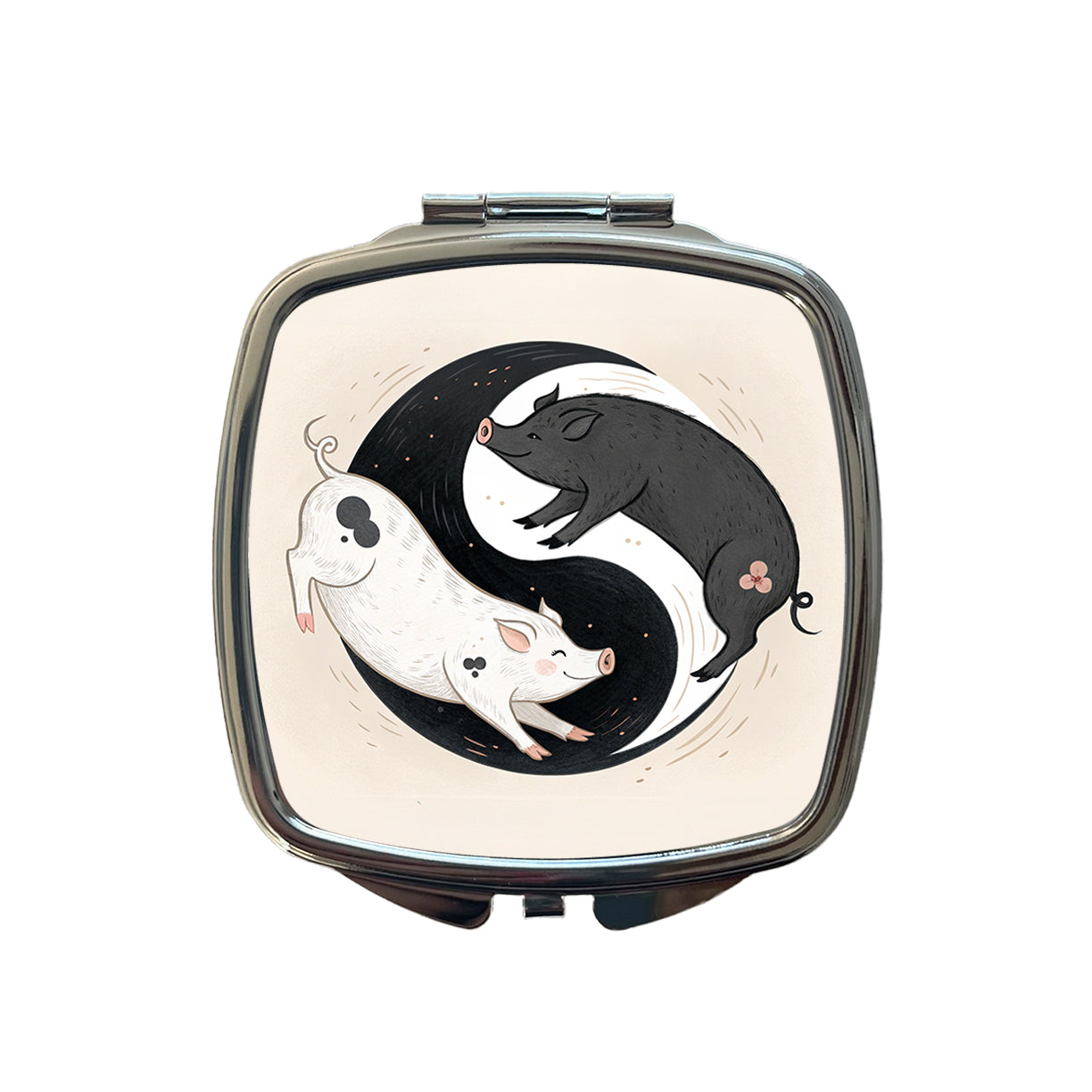 Two Pigs Yin Yang Cute Small Travel Purse Handbag Pocket Makeup Compact Mirror
