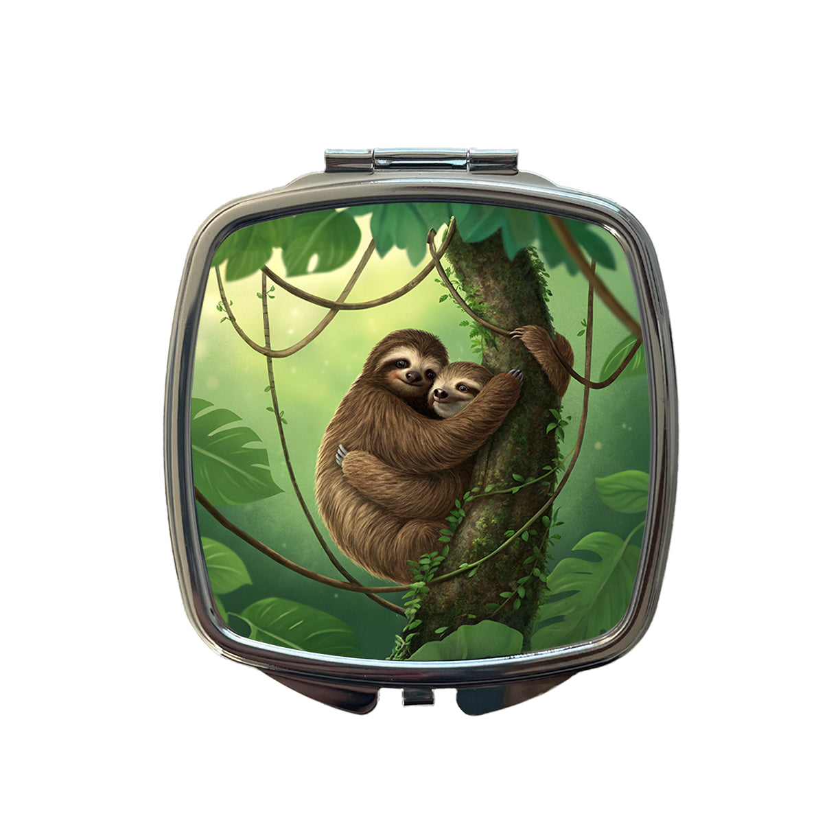 Two Sloths Hugging Small Travel Purse Handbag Pocket Makeup Compact Mirror