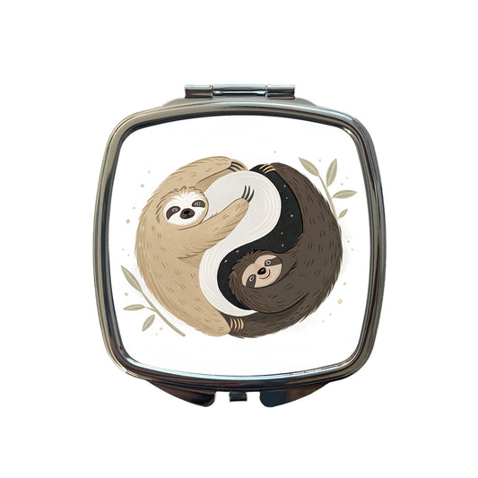 Two Sloths Yin Yang Small Travel Purse Handbag Pocket Makeup Compact Mirror