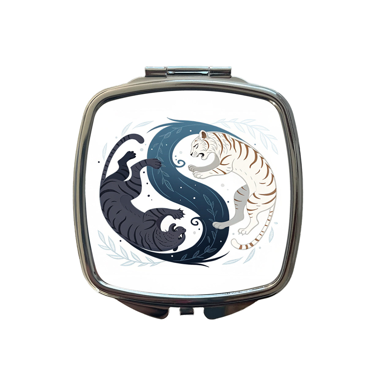 Two Tigers Yin Yang Awesome Small Travel Purse Handbag Pocket Makeup Compact Mirror
