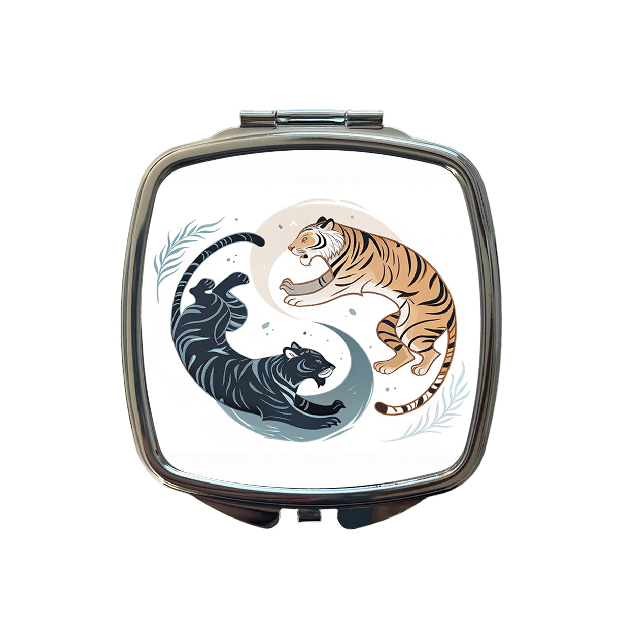 Two Tigers Yin Yang Orange Dark Small Travel Purse Handbag Pocket Makeup Compact Mirror