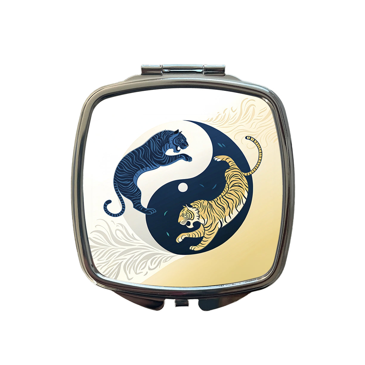 Two Tigers Yin Yang Small Travel Purse Handbag Pocket Makeup Compact Mirror