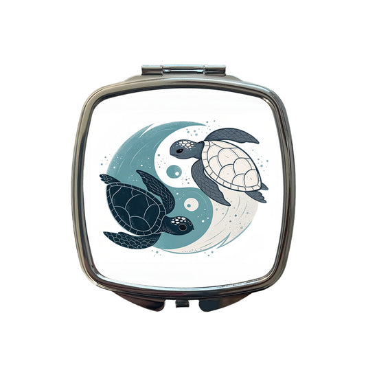 Two Turtles Yin Yang Swimming Small Travel Purse Handbag Pocket Makeup Compact Mirror
