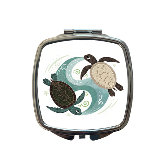 Two Turtles Yin Yang Small Travel Purse Handbag Pocket Makeup Compact Mirror