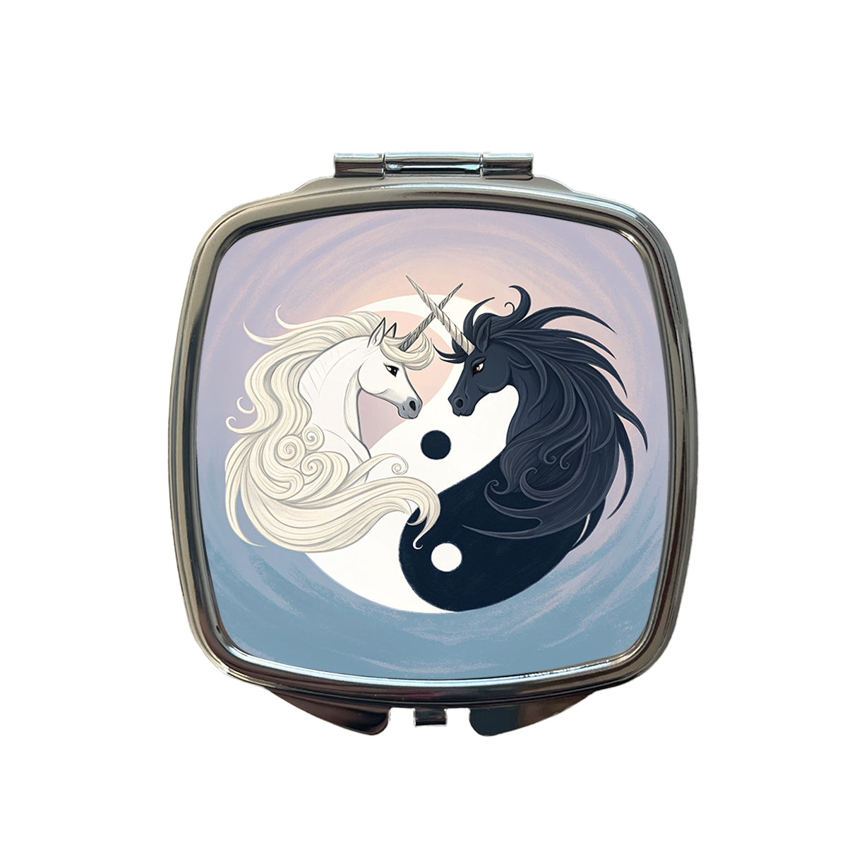 Two Unicorns Yin Yang Small Travel Purse Handbag Pocket Makeup Compact Mirror