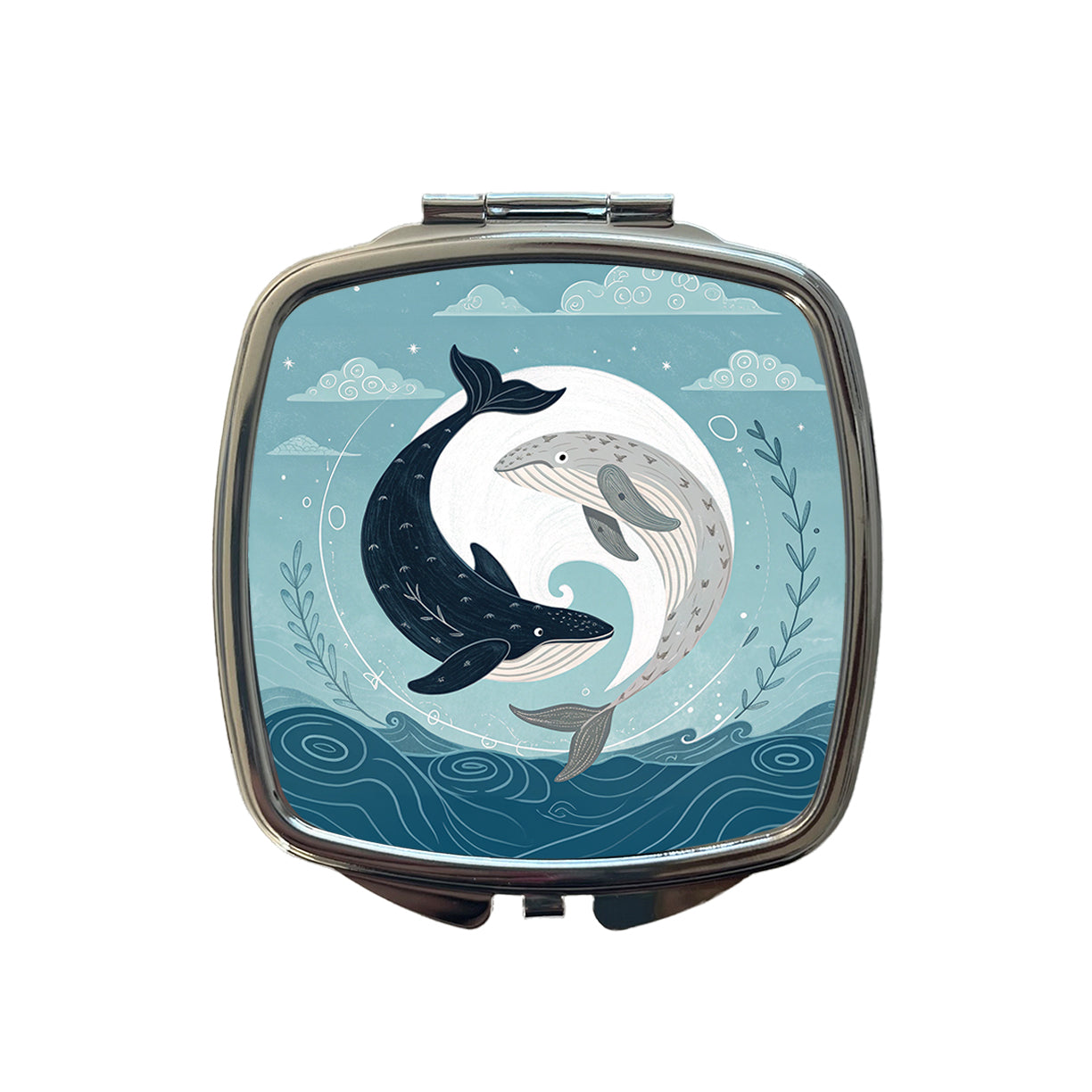 Two Whales Yin Yang Ocean Sky Small Travel Purse Handbag Pocket Makeup Compact Mirror