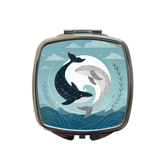 Two Whales Yin Yang Ocean Sky Small Travel Purse Handbag Pocket Makeup Compact Mirror