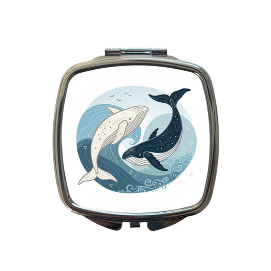 Two Whales Yin Yang Small Travel Purse Handbag Pocket Makeup Compact Mirror