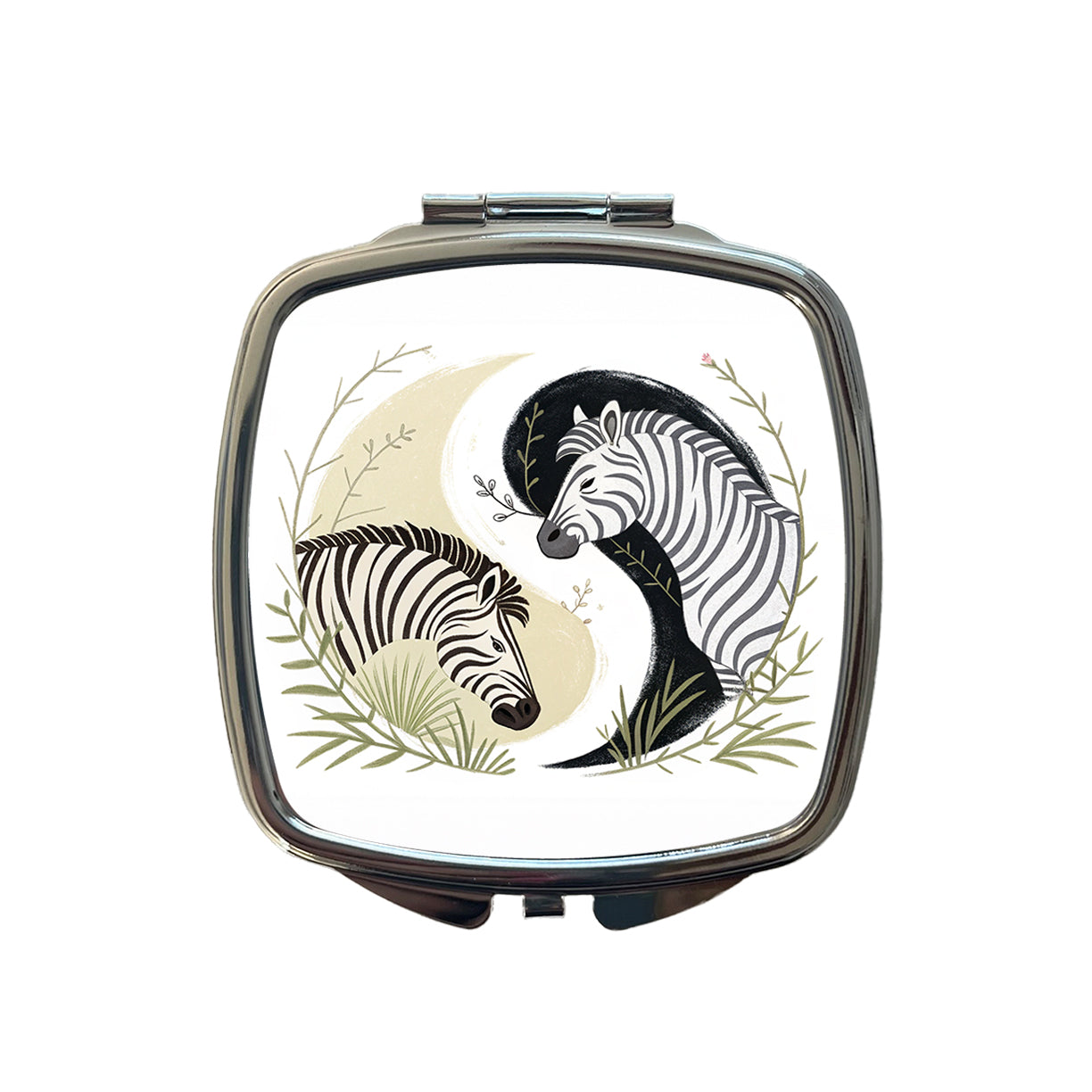 Two Zebras Yin Yang Small Travel Purse Handbag Pocket Makeup Compact Mirror