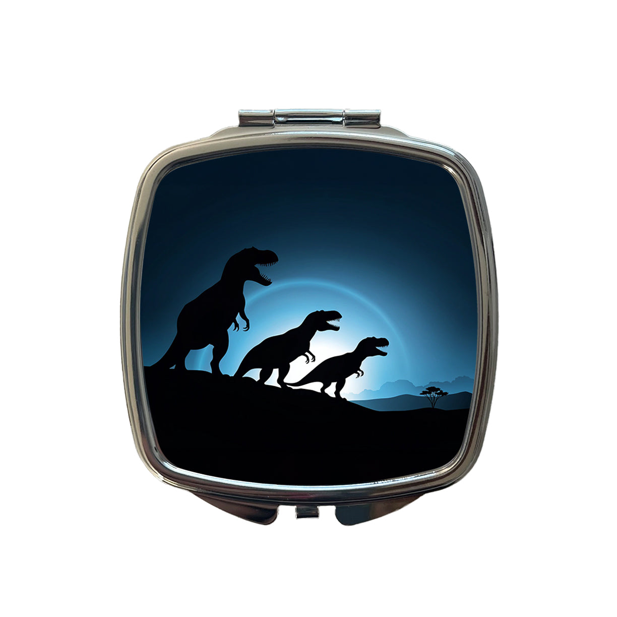 Tyrannosaurus T-Rex Dinosaur Night Silhouettes Small Travel Purse Handbag Pocket Makeup Compact Mirror