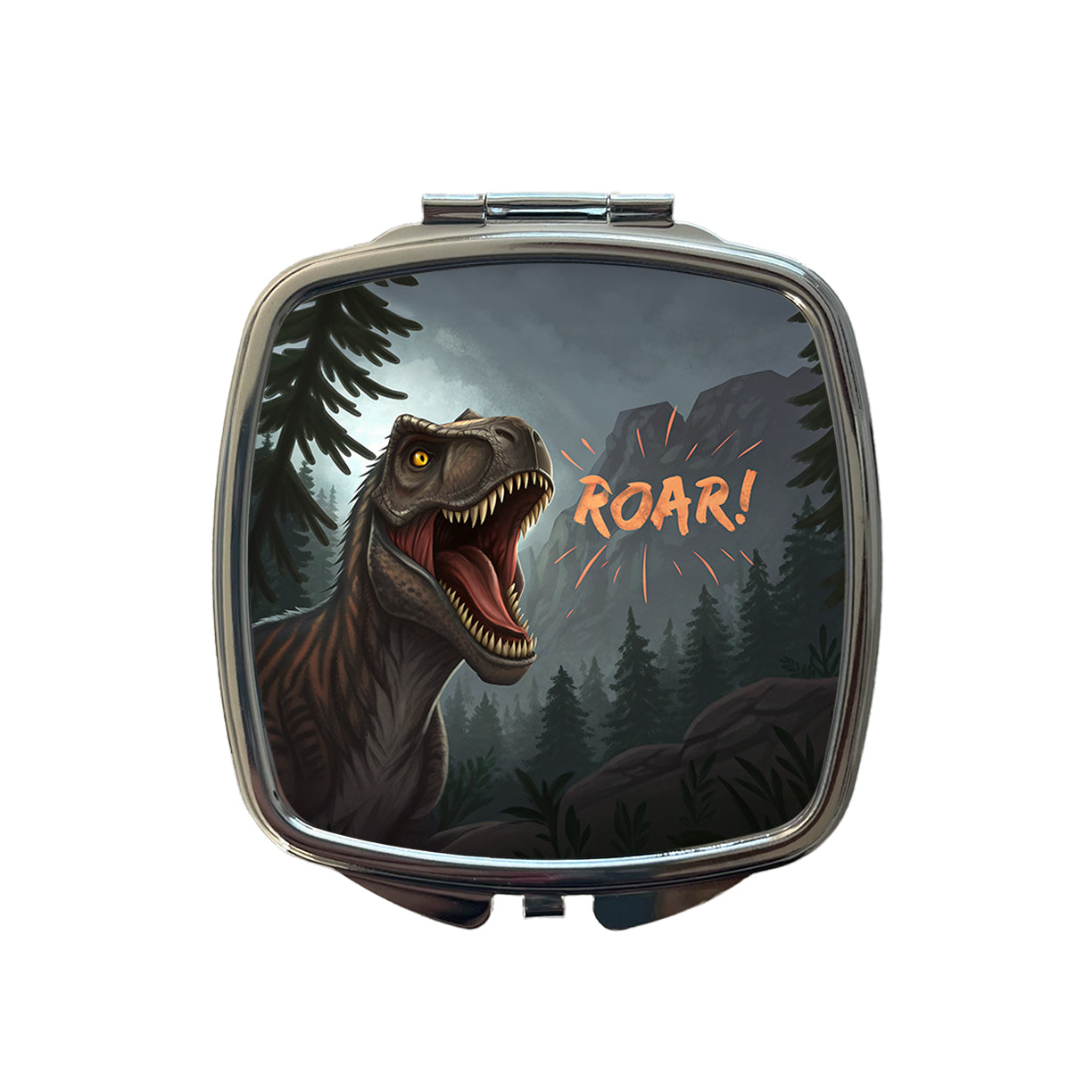 Tyrannosaurus T-Rex Dinosaur Roar Bold Text Small Travel Purse Handbag Pocket Makeup Compact Mirror