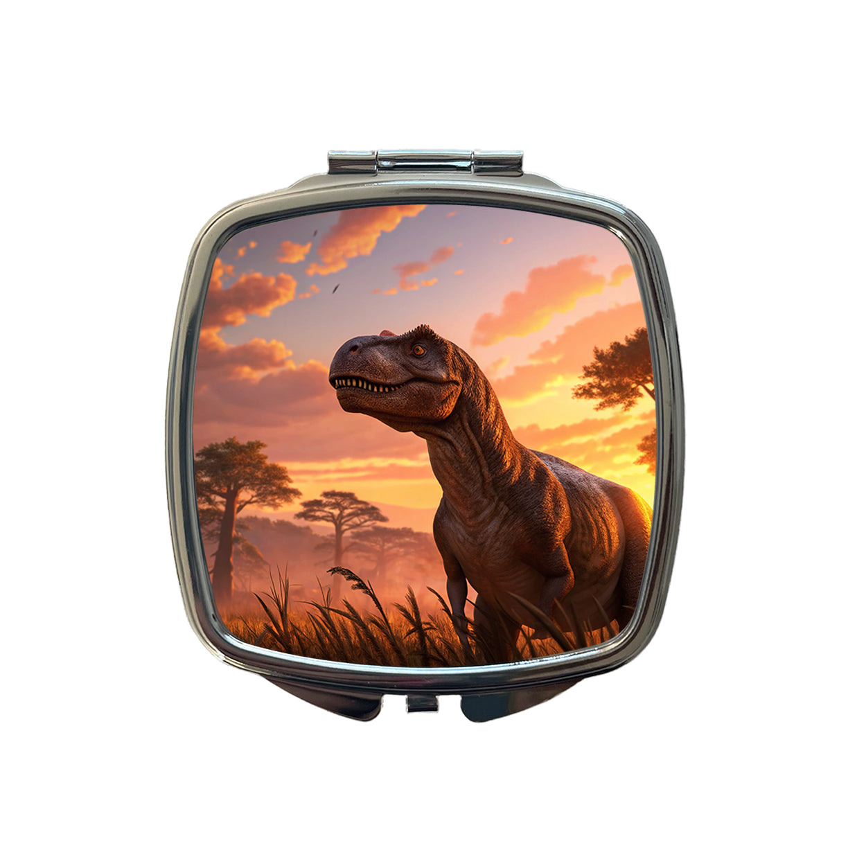 Tyrannosaurus T-Rex Dinosaur Sunset Sky Small Travel Purse Handbag Pocket Makeup Compact Mirror