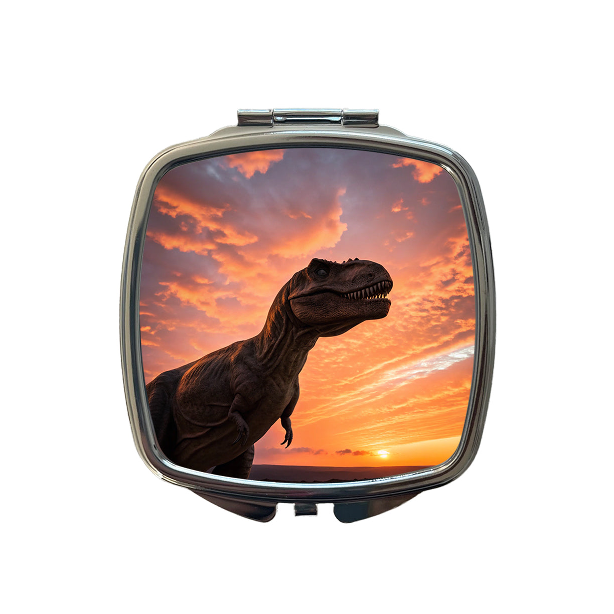 Tyrannosaurus T-Rex Dinosaur Sunset Sunrise Small Travel Purse Handbag Pocket Makeup Compact Mirror