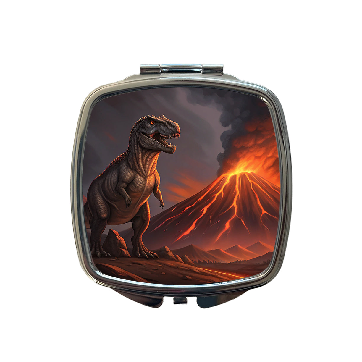 Tyrannosaurus T-Rex Dinosaur Volcano Lava Small Travel Purse Handbag Pocket Makeup Compact Mirror