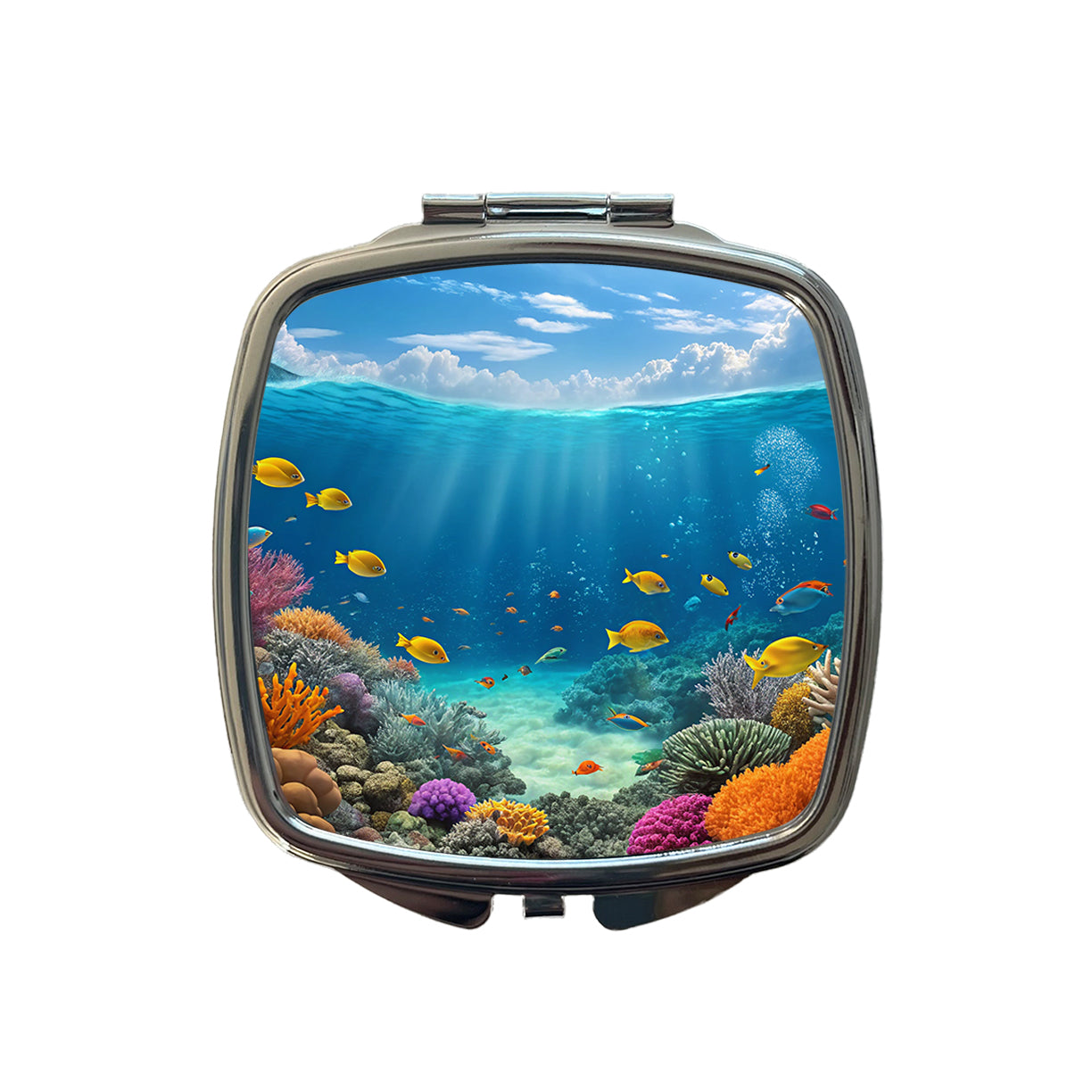 Underwater Reef Scene Tropical Fish Ocean Small Travel Purse Handbag Pocket Makeup Compact Mirror
