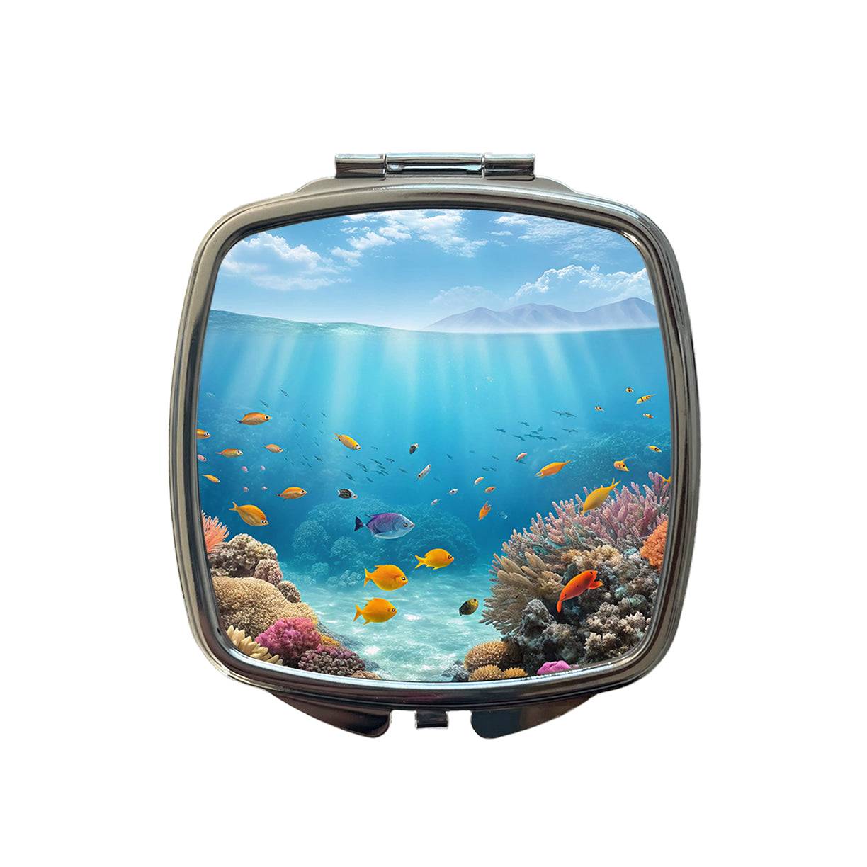 Underwater Scene Tropical Fish Ocean Small Travel Purse Handbag Pocket Makeup Compact Mirror