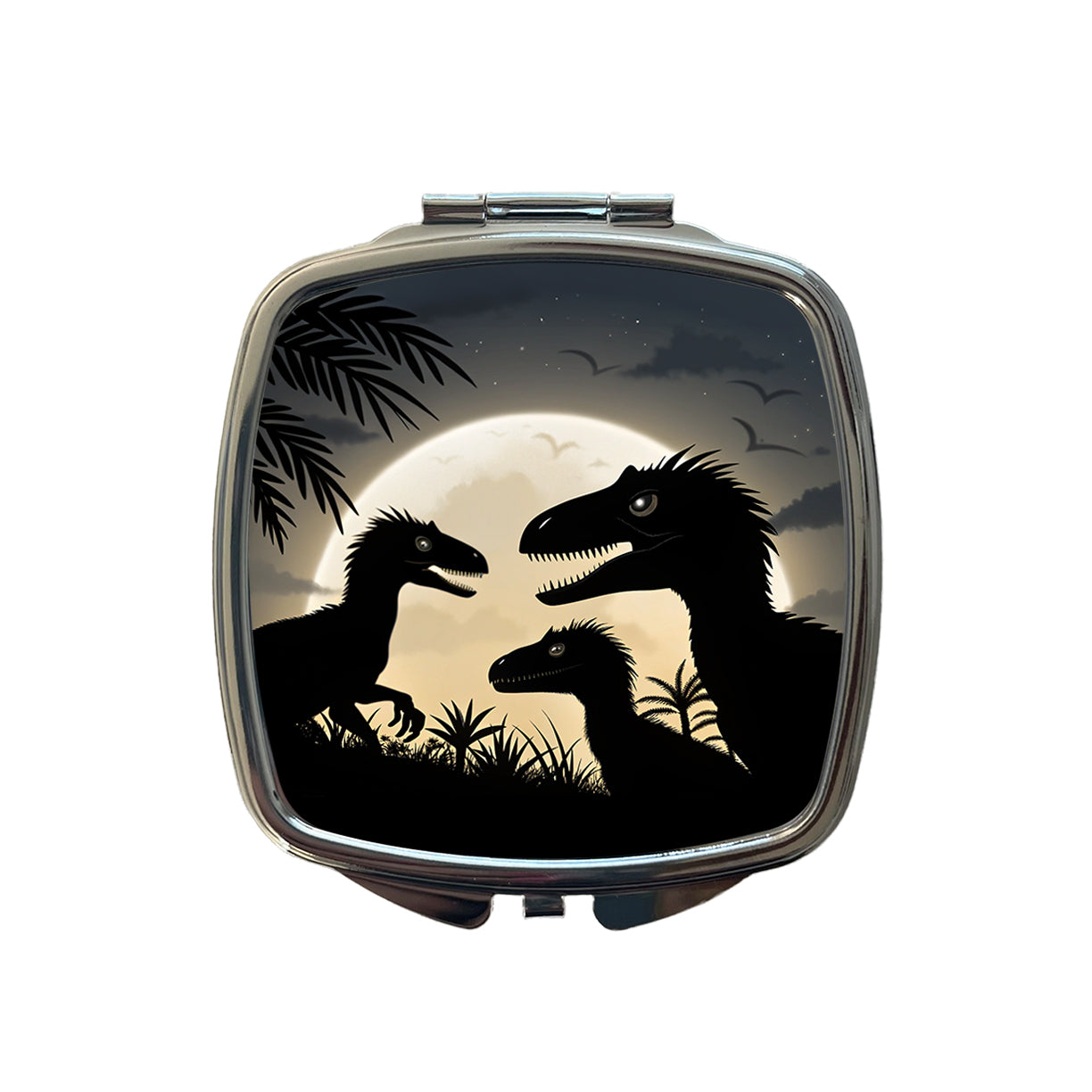 Velociraptor Silhouettes Night Dinosaur Small Travel Purse Handbag Pocket Makeup Compact Mirror
