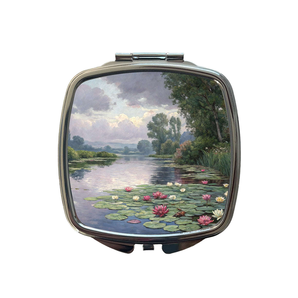 Water Lilies By Claude Monet Inspired Small Travel Purse Handbag Pocket Makeup Compact Mirror