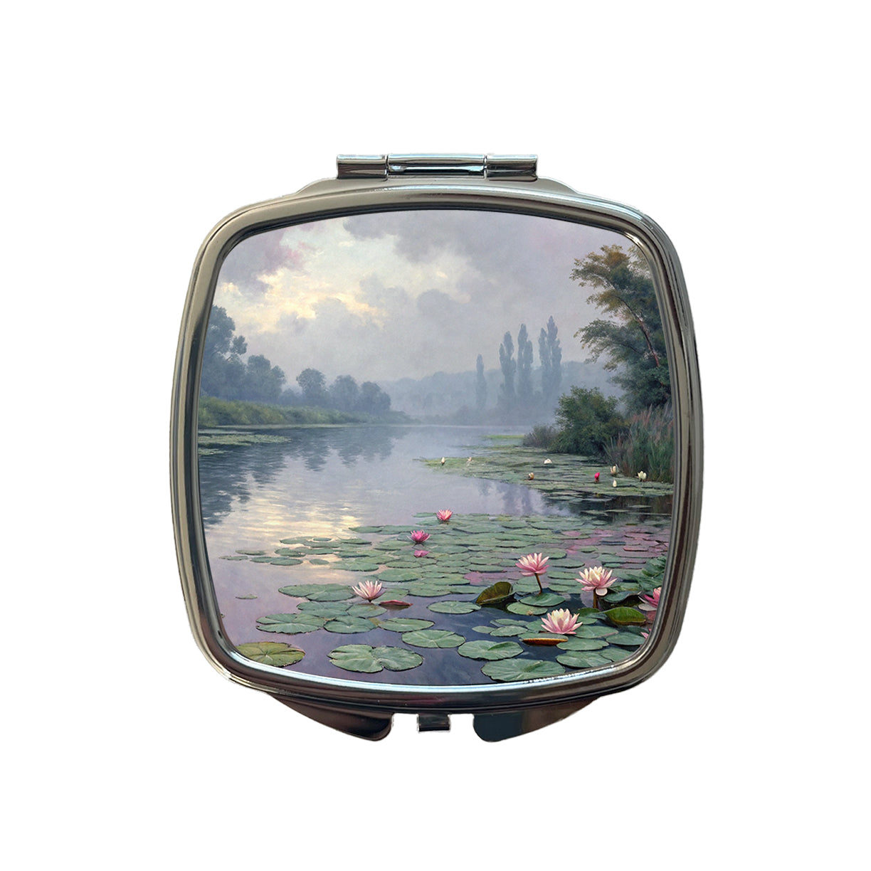 Water Lilies Inspired By Claude Monet Beautiful Small Travel Purse Handbag Pocket Makeup Compact Mirror