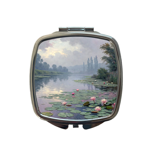 Water Lilies Inspired By Claude Monet Beautiful Small Travel Purse Handbag Pocket Makeup Compact Mirror
