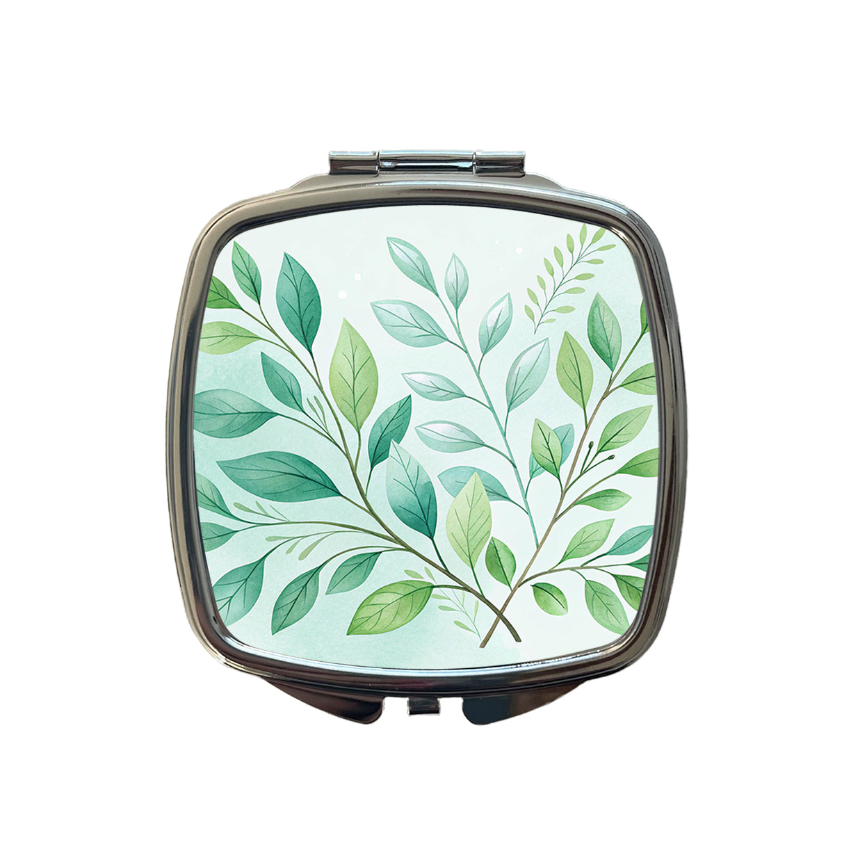 Watercolor Green Leaves And Branches Minimalist Small Travel Purse Handbag Pocket Makeup Compact Mirror
