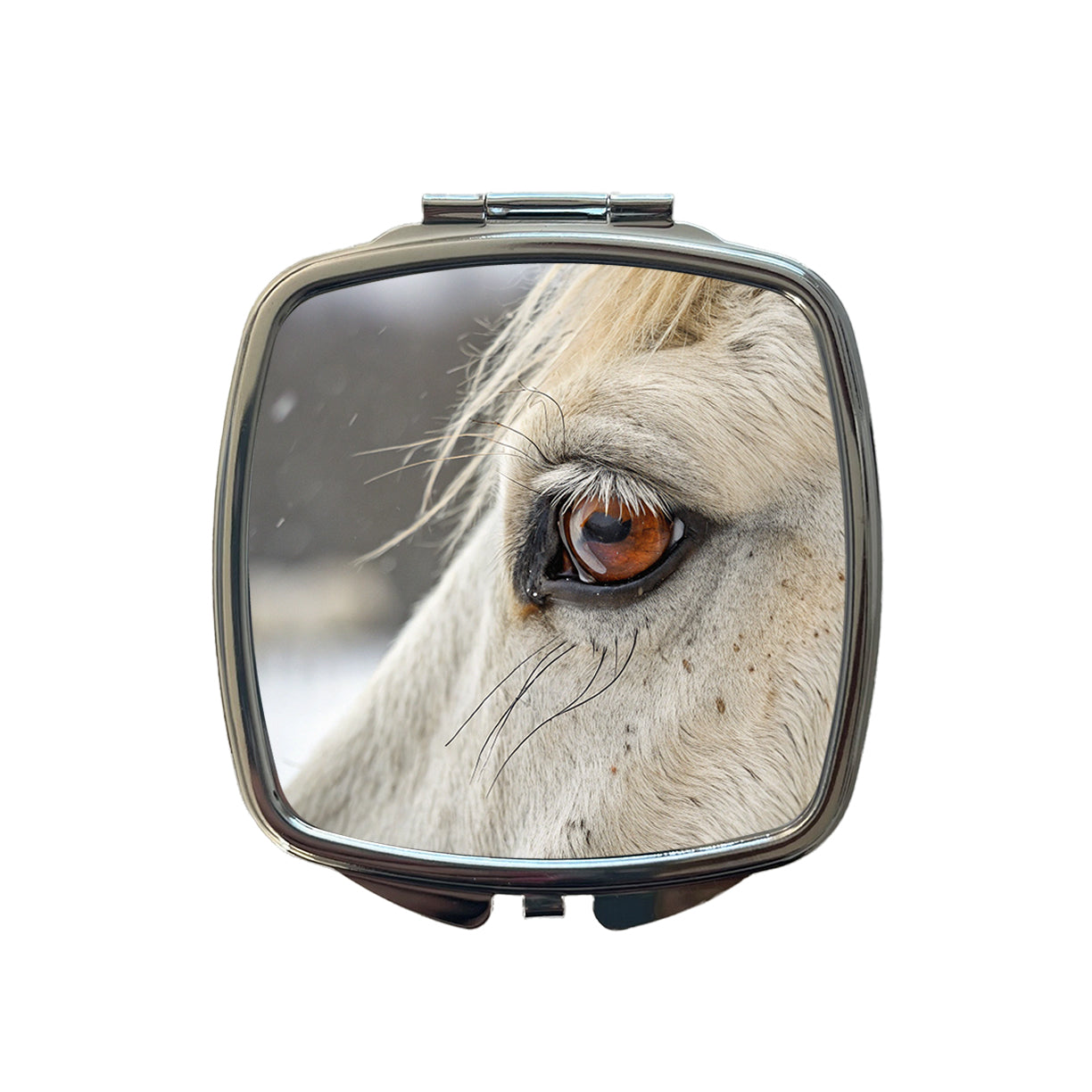 White Horse Eye Close Up Small Travel Purse Handbag Pocket Makeup Compact Mirror
