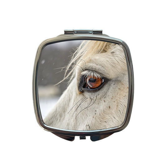 White Horse Eye Close Up Small Travel Purse Handbag Pocket Makeup Compact Mirror