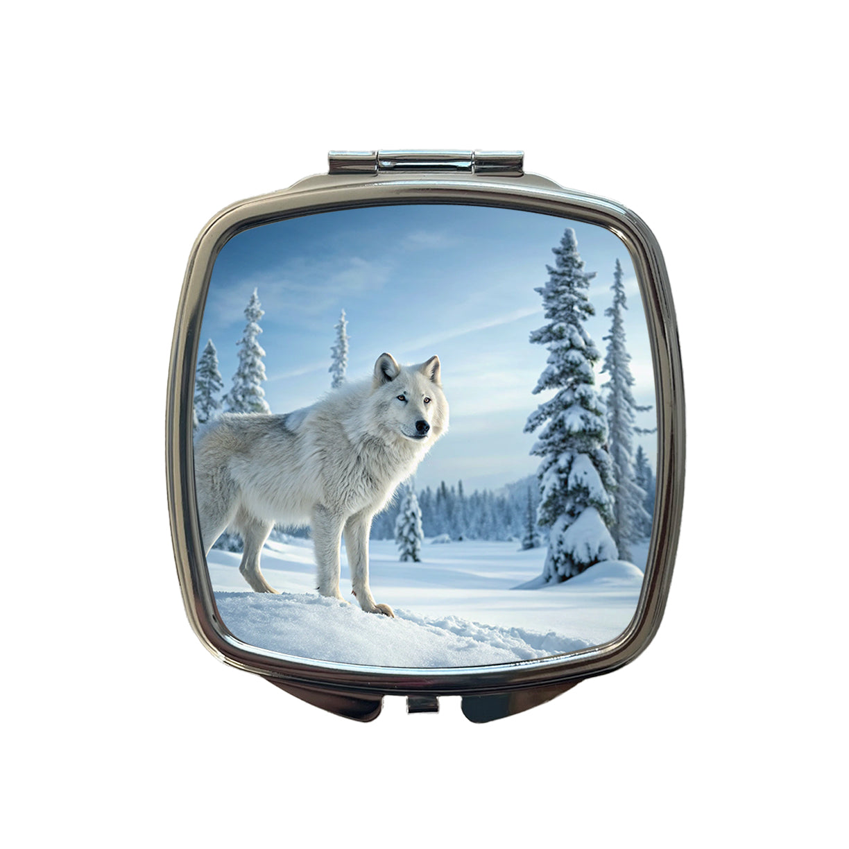 Wolf In Snow Scene Beautiful Small Travel Purse Handbag Pocket Makeup Compact Mirror