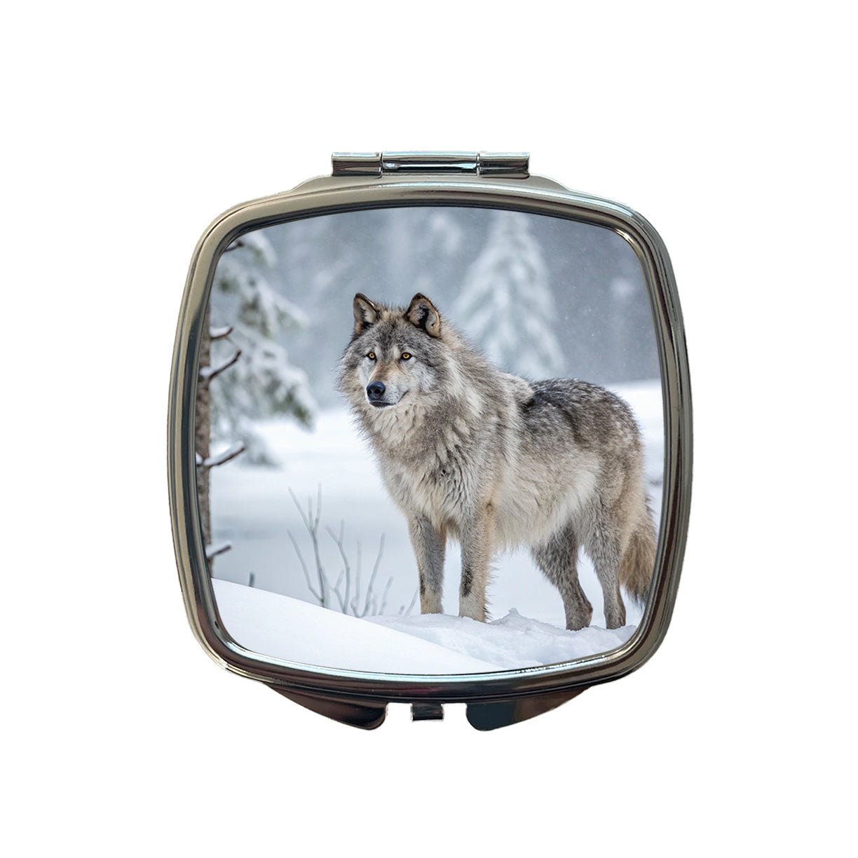 Wolf In Snow Scene Stunning Small Travel Purse Handbag Pocket Makeup Compact Mirror
