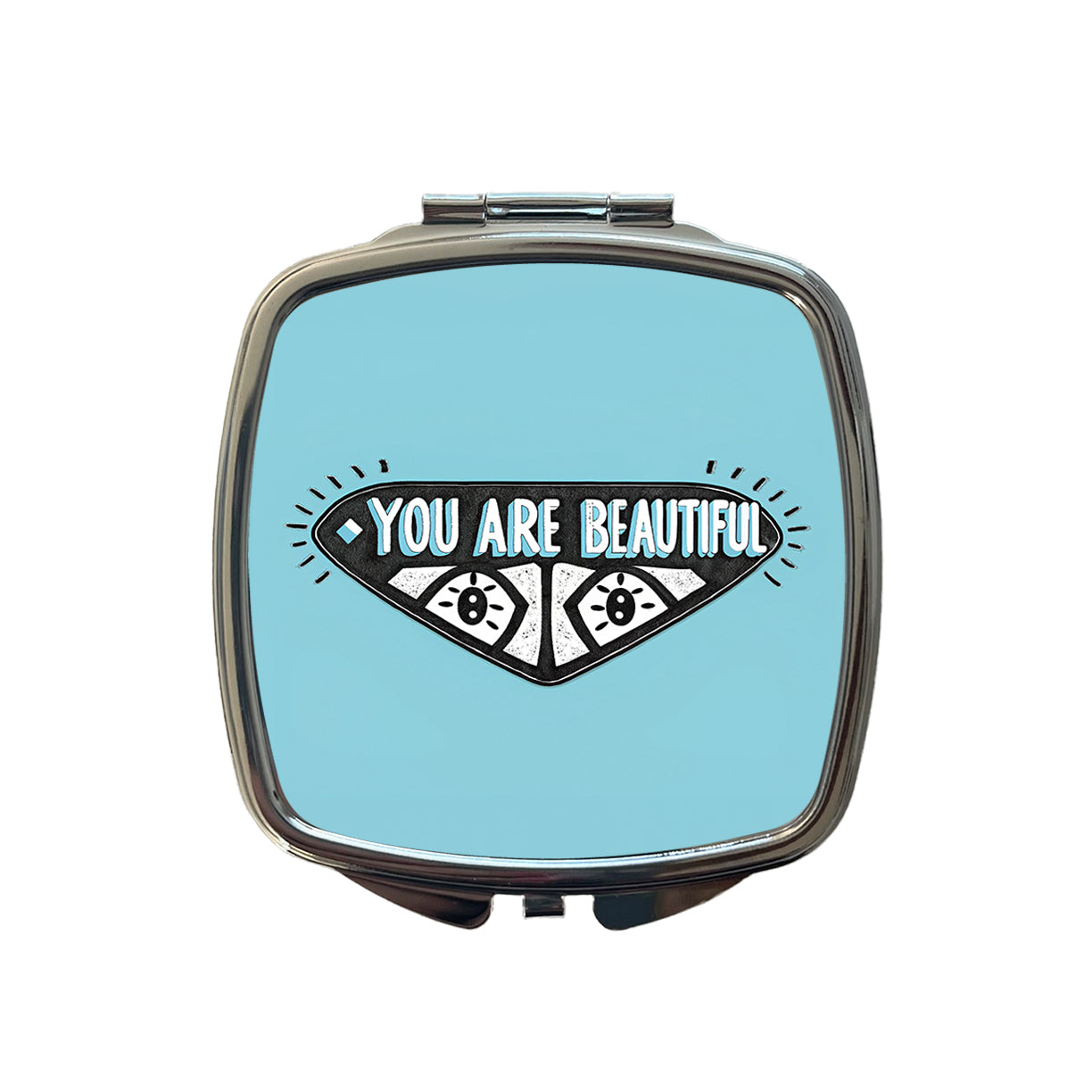 You Are Beautiful Blue Small Travel Purse Handbag Pocket Makeup Compact Mirror