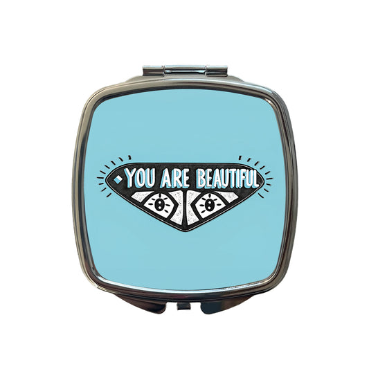 You Are Beautiful Blue Small Travel Purse Handbag Pocket Makeup Compact Mirror