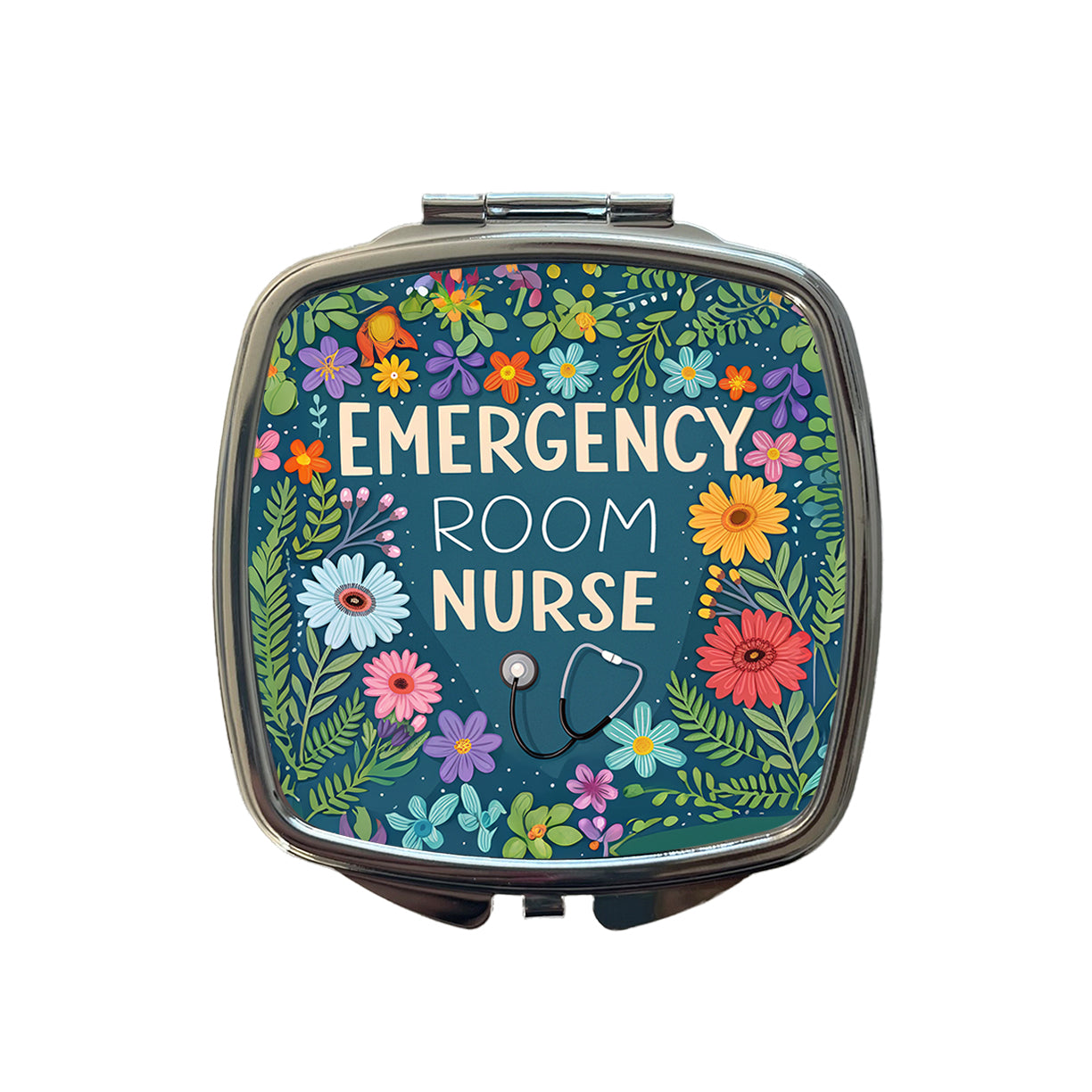 Emergency Room Nurse Appreciation Stethoscope Flowers Small Travel Purse Handbag Pocket Makeup Compact Mirror