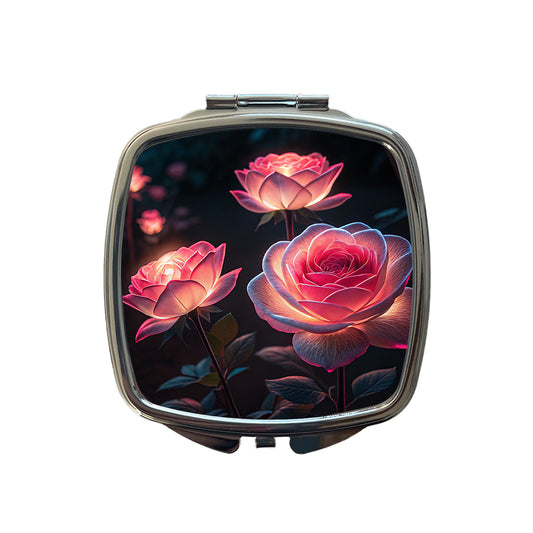 Glowing Pink Roses Beautiful Flowers Small Travel Purse Handbag Pocket Makeup Compact Mirror