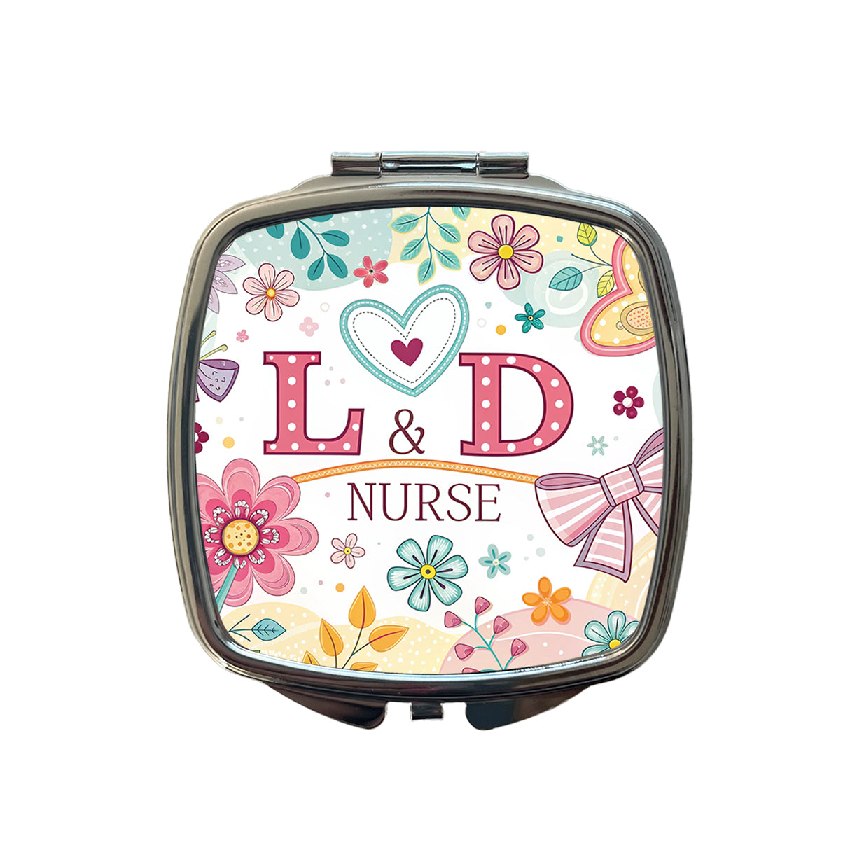 L & D Labor And Delivery Nurse Appreciation Coquette Bows Flowers Small Travel Purse Handbag Pocket Makeup Compact Mirror